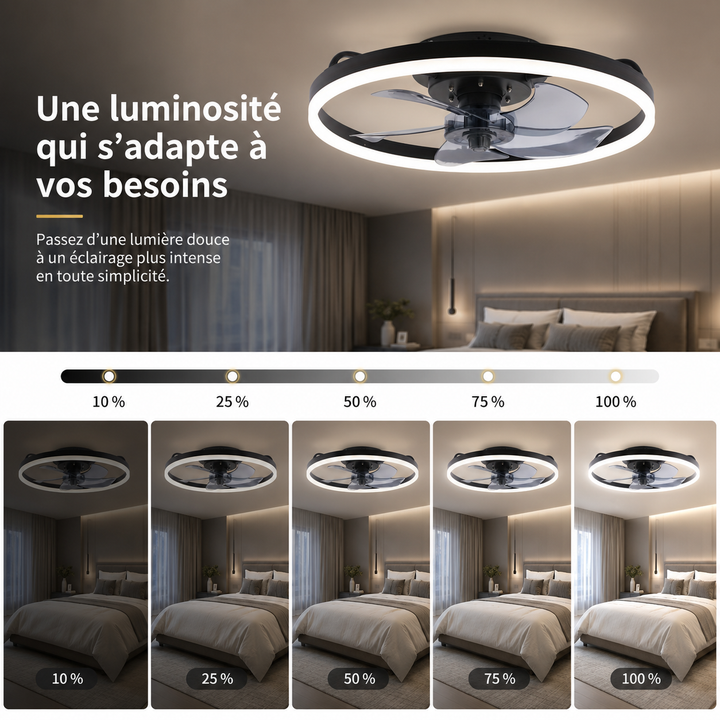 Contrôlez le ventilateur de plafond SilentBreeze 50 cm avec télécommande, silencieux et très économe en énergie.