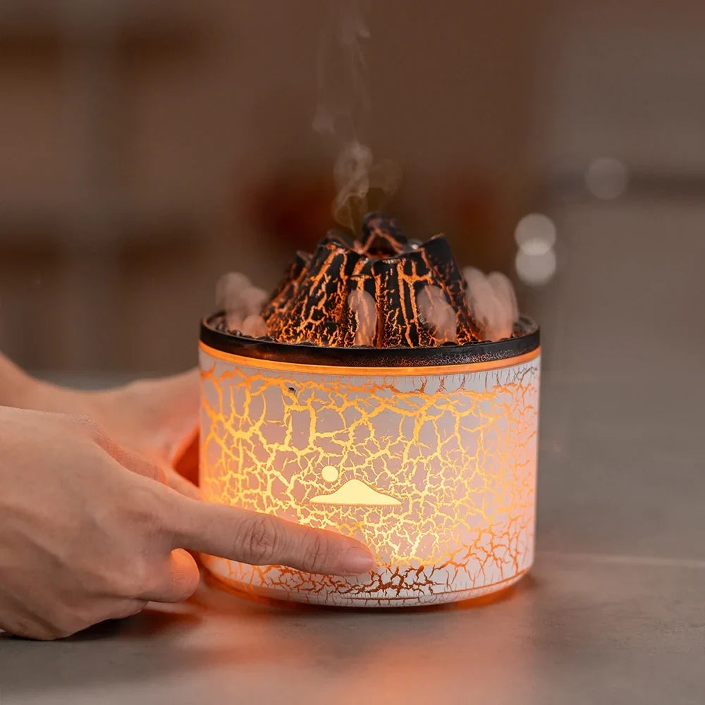 Appareil humidificateur et diffuseur volcan avec LED, excellent pour l'aromathérapie et la détente.