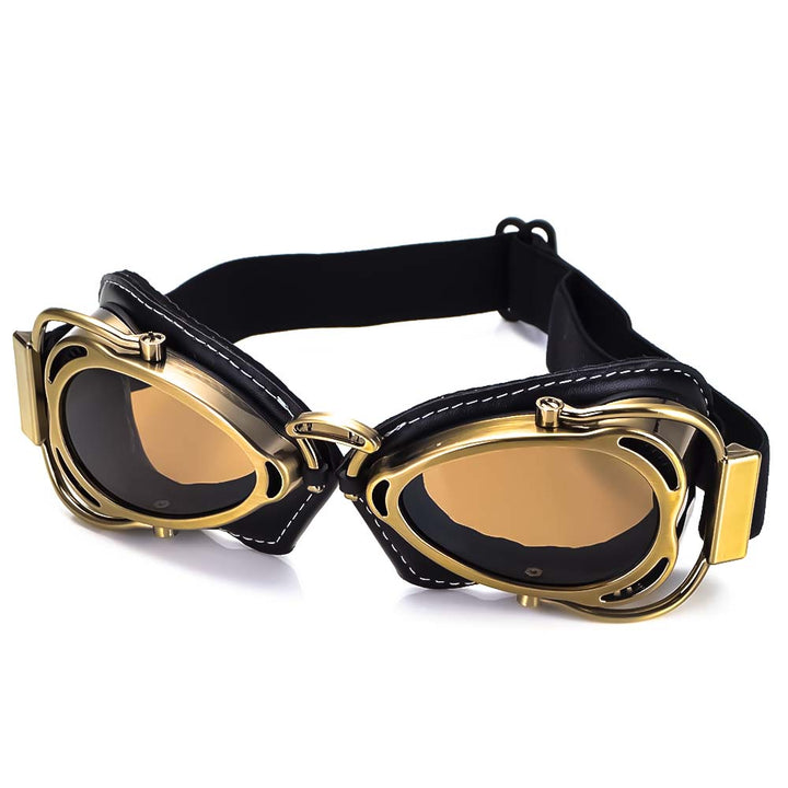 Lunettes motard pliées, compactes, faciles à transporter, design classique et robuste.