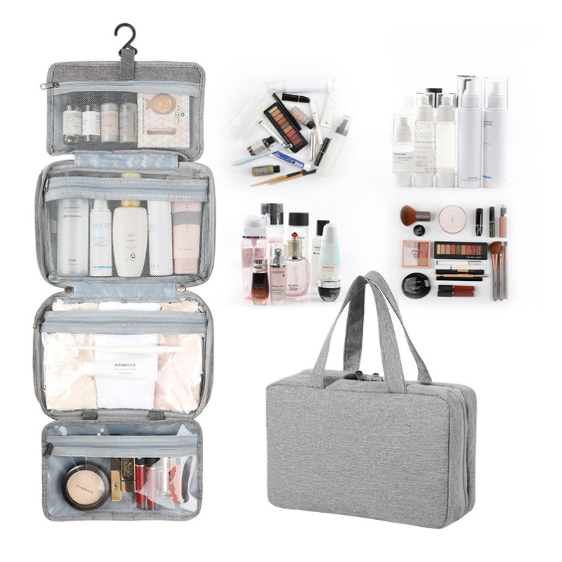 Trousse de toilette unisexe portable, idéale pour ranger maquillage et accessoires essentiels en voyage.
