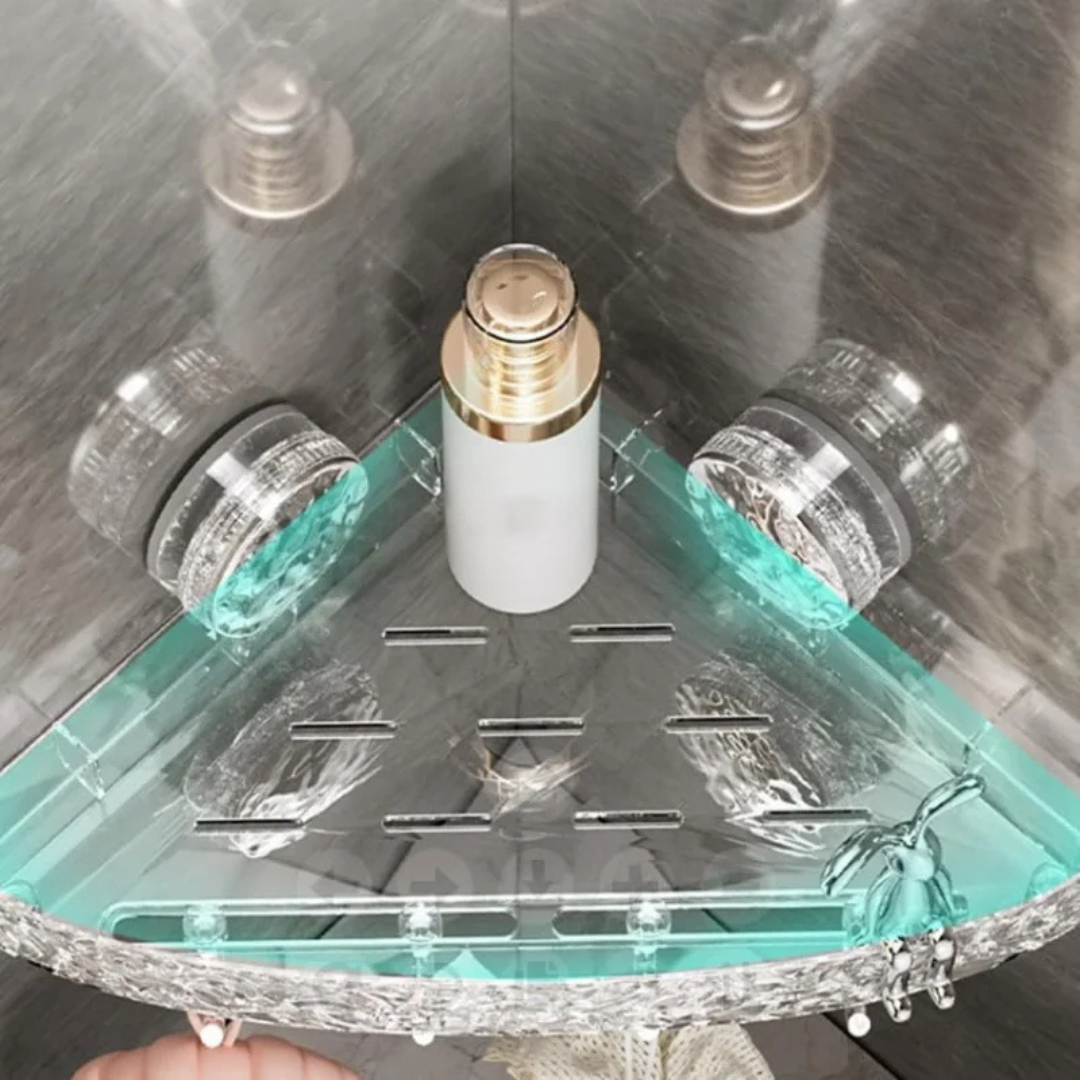 Solution de rangement OptiShelf pour douche, étagère murale sans perçage avec ventouse pour organisation facile et rapide.