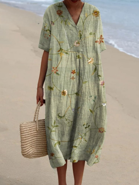 Robe florale femme, été, motif coloré, style décontracté-chic, parfaite pour les journées ensoleillées.
