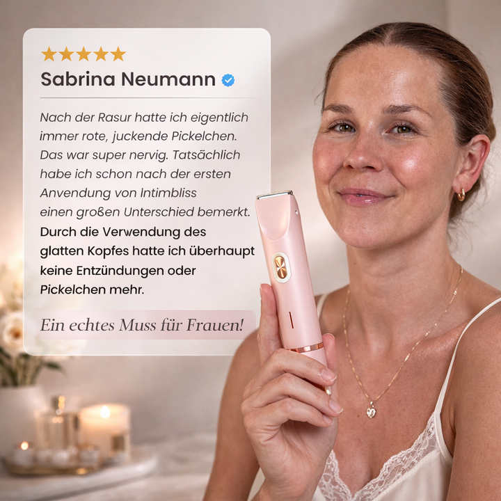 Rasoir électrique femme IntimLisse corps et zones intimes, doux, sans fil et étanche pour un soin complet.
