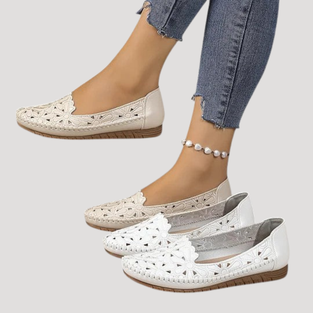 Chaussures plates ajourées femme, très confortables et élégantes. Parfaites pour un style décontracté au quotidien, printemps-été.