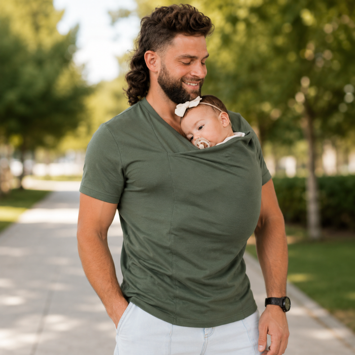 T-shirt porte-bébé pour parents dynamiques. Garde nouveau-né blotti et mains libres pour les activités.