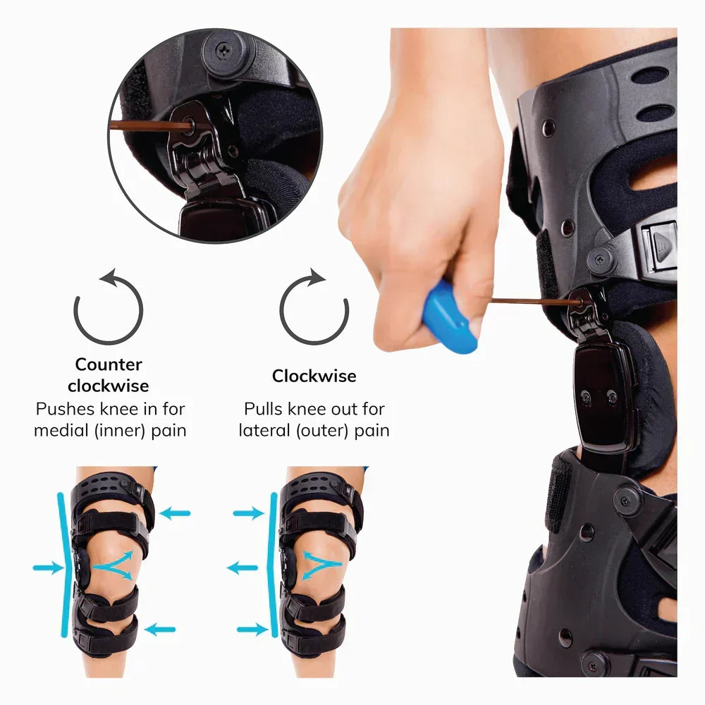 Orthèse genou OA légère en polymère. Confortable et ajustable pour arthrose, ménisque et réhabilitation.