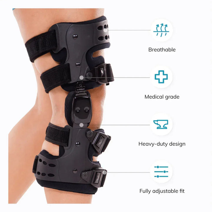 Attelle de réhabilitation genou OA. Idéale pour récupération post-ménisque et gestion de l'arthrose.