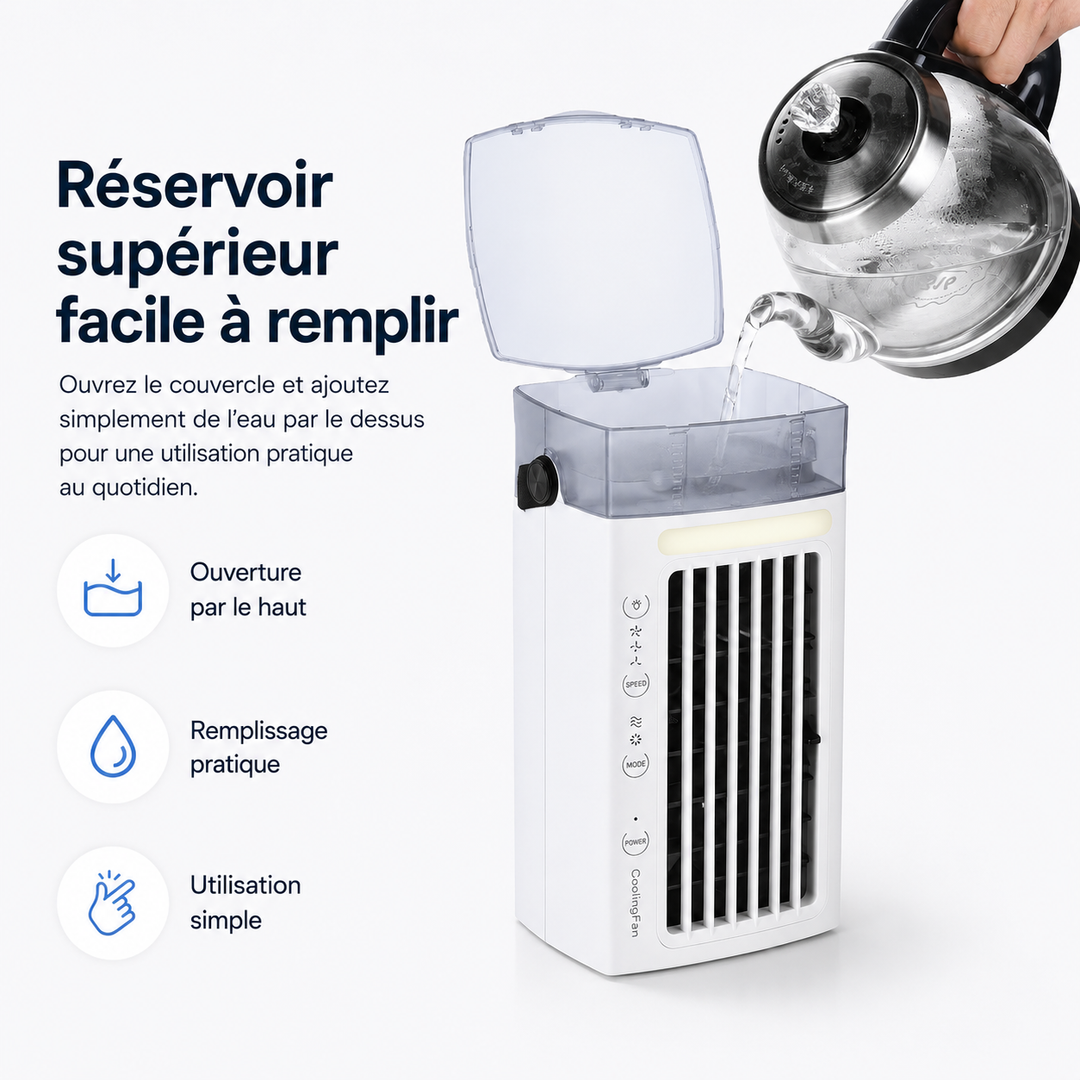 Solution de rafraîchissement d'été: mini climatiseur portable pour un confort optimal à la maison et au travail.