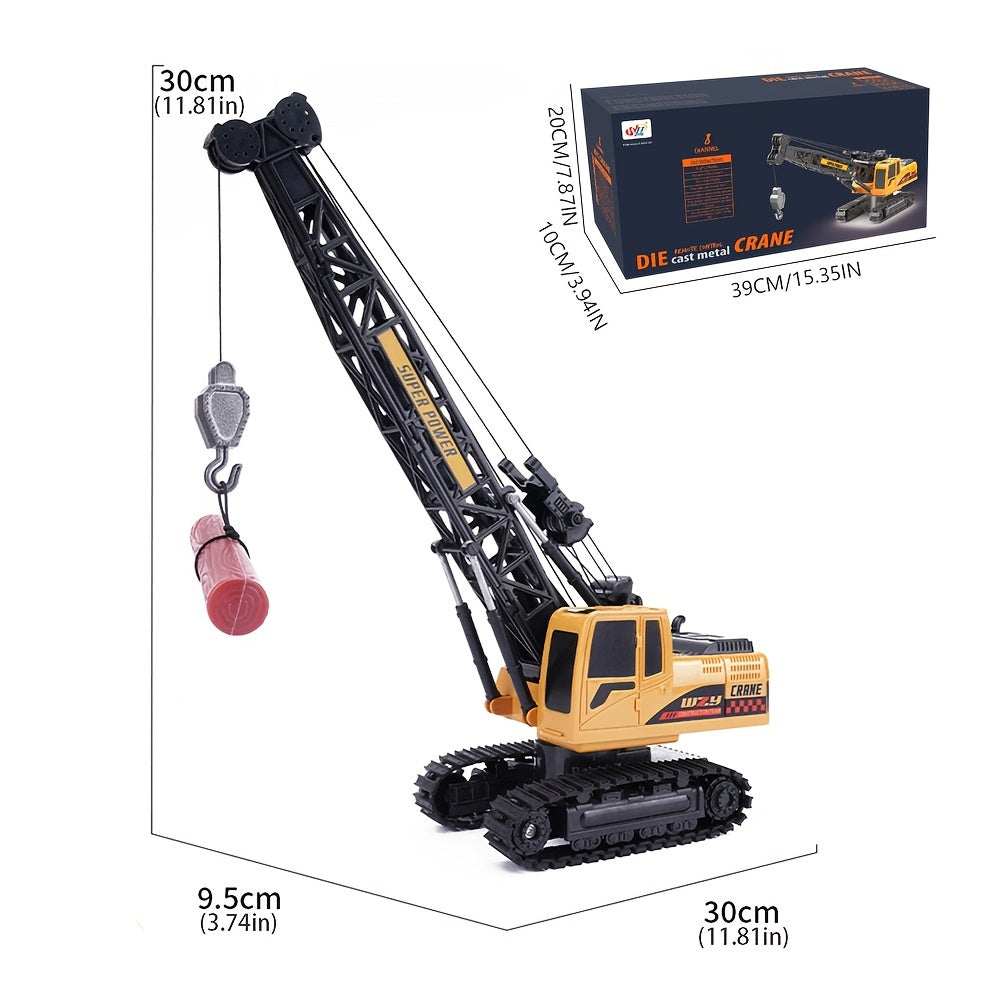 Grue de construction MegaLift RC 360° en action, avec lumières et effets sonores réalistes pour enfant.