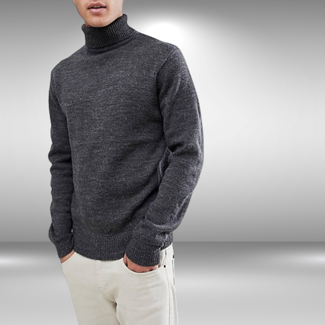 Pull col roulé tricoté pour homme, élégant et chaud, idéal pour l'hiver et le style casual chic.