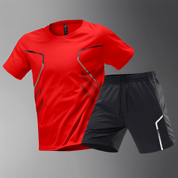 Homme en tenue de sport polyvalente, s'entraînant. Ensemble léger et confortable à séchage rapide pour la performance fitness.