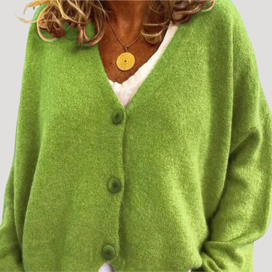 Cardigan femme à boutons, parfait pour la superposition. Style décontracté, col V, confortable et polyvalent. Mode automne-printemps.