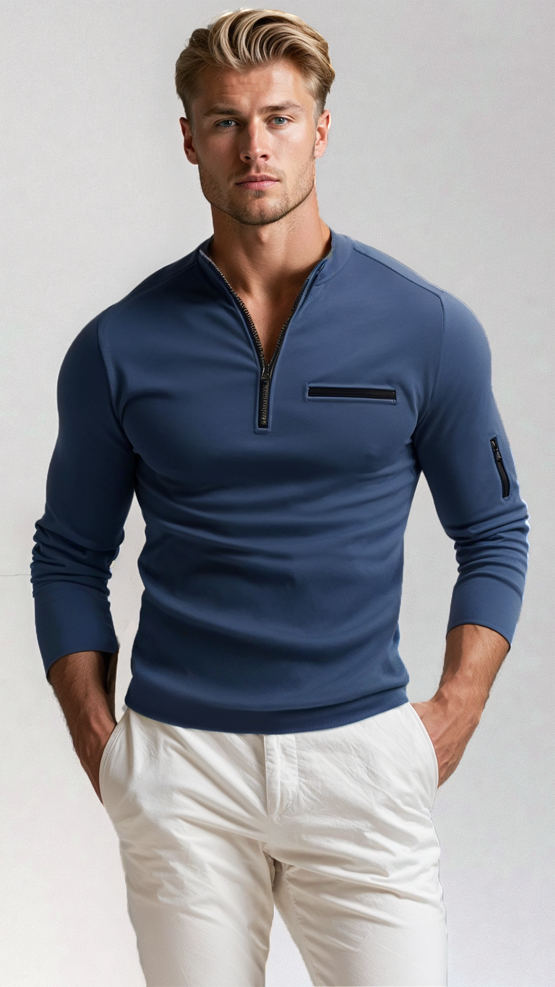 Pull élégant homme Lorenzo, col zippé quart, coupe moderne. Idéal pour un look chic et confortable.