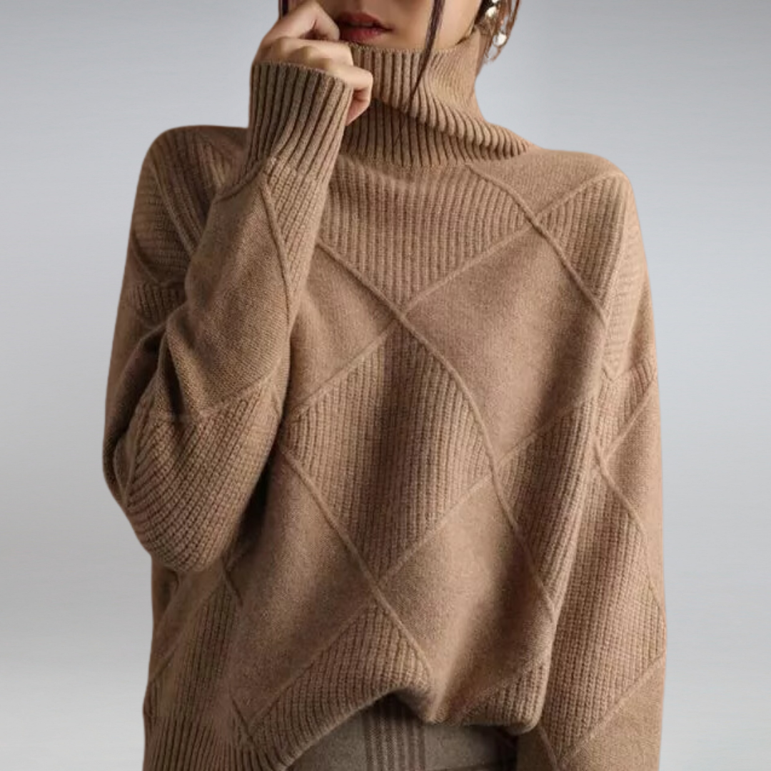 Pull col roulé femme doux et confortable. Chandail chaud, idéal pour mode hiver chic.