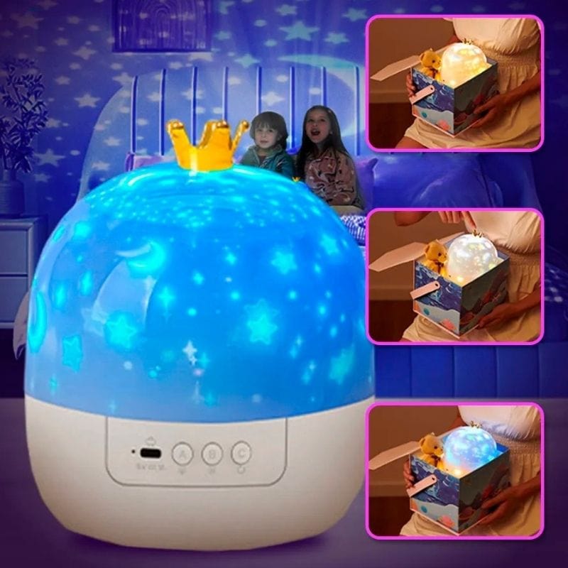 Cadeau enfant idéal: veilleuse projecteur océanique et étoilé, favorise un sommeil doux et magique.