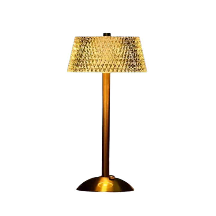 Lampe de table LED sans fil élégante, en cristal et métal. Idéale pour salon ou bureau, design moderne.