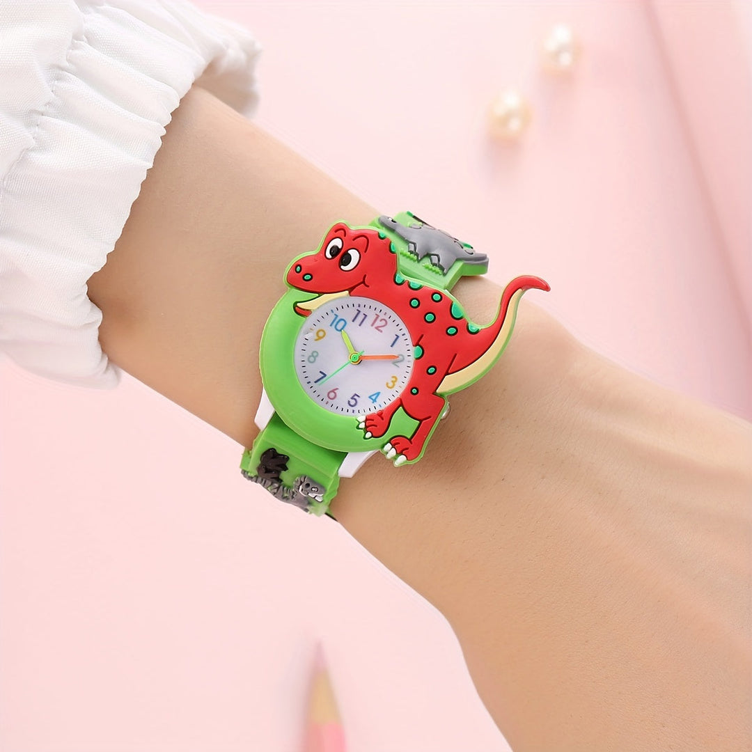 Montre enfant dinosaure Tyrannosaure Rex dessin animé. Bracelet silicone bleu. Cadeau éducatif idéal garçon et fille.