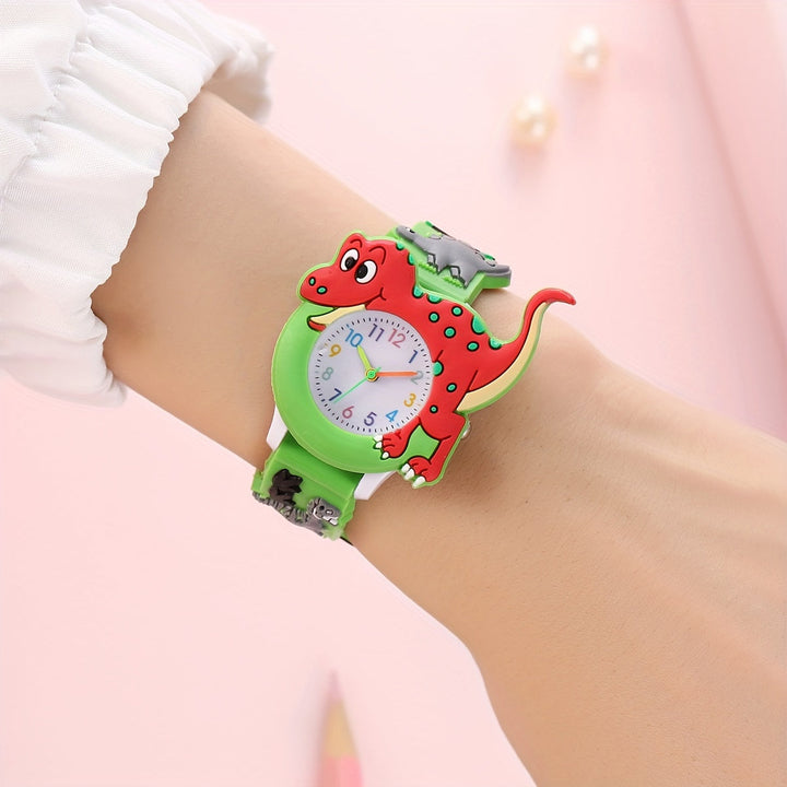 Montre enfant dinosaure Tyrannosaure Rex dessin animé. Bracelet silicone bleu. Cadeau éducatif idéal garçon et fille.