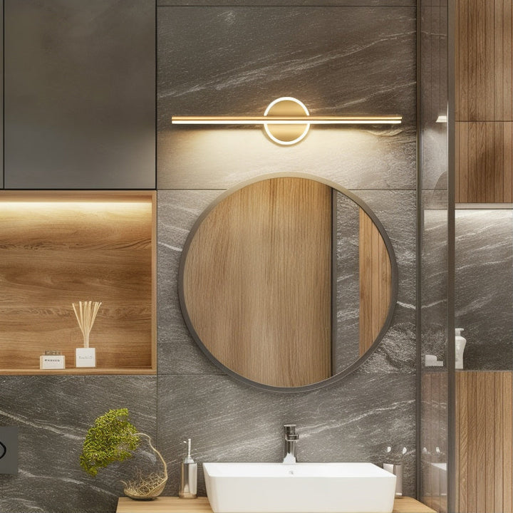 Applique LED d'intérieur moderne, finition noir et or, pour ambiance chaleureuse.