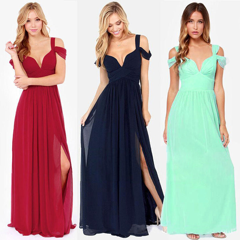 Robe longue élégante femme, épaule ouverte et fente séduisante. Idéale pour soirées, bals, mariages, cocktails.