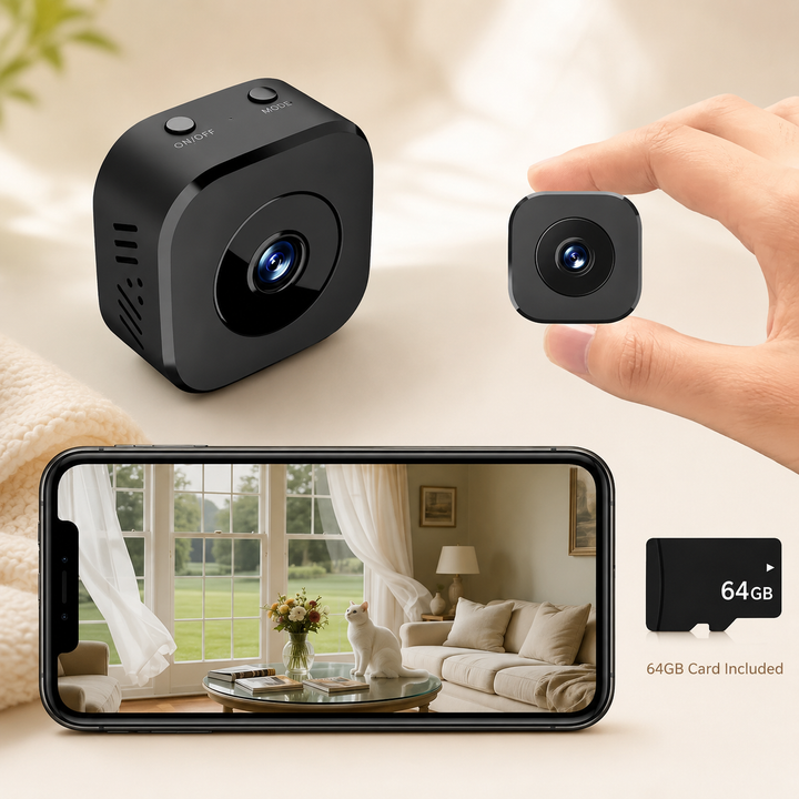 Caméra de surveillance WLAN 1080p intérieure avec vision nocturne pour sécurité domicile sans fil.