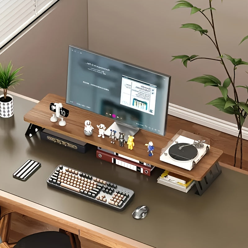 Support d'écran ergonomique en bois de noyer pour bureau, rehausseur PC portable, gain de place.