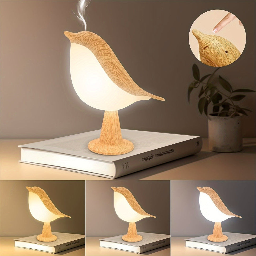Lampe LED oiseau USB, contrôle tactile pour lumière d'ambiance et diffuseur d'arôme décoratif.