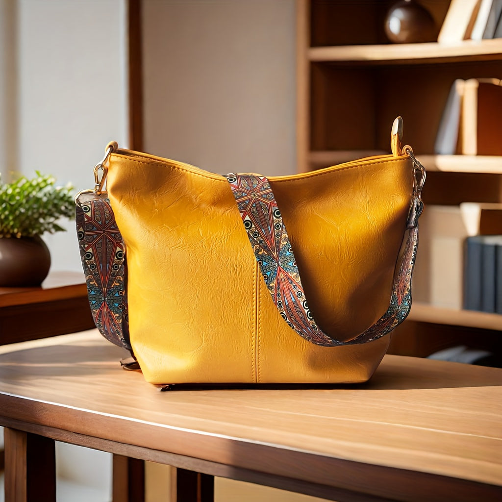 Grand sac bandoulière femme géométrique, style rétro, en similicuir de qualité, mode.