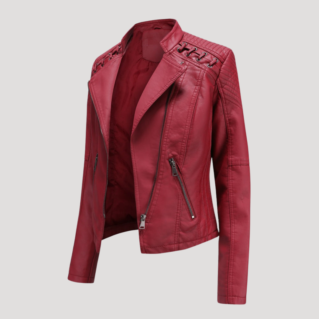 Veste biker femme ajustée, design contemporain et motard. Idéale pour un look quotidien élégant et affirmé.