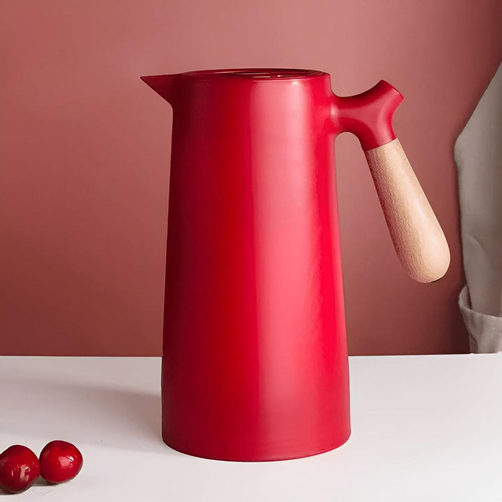 Carafe isotherme premium 1L, poignée bois. Design scandinave. Un cadeau élégant pour les amateurs de boissons chaudes/froides.