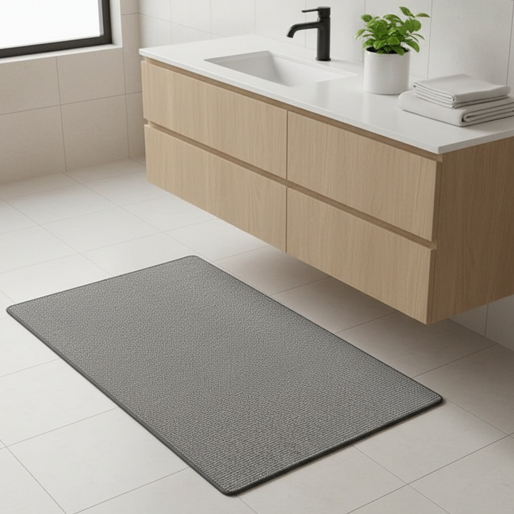 Tapis de bain lavable rouge, en microfibre douce, antidérapant pour un usage quotidien en toute sécurité.
