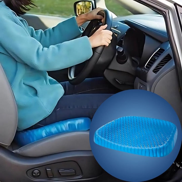 Vue détaillée du coussin en gel anti-douleur, conçu pour soulager le coccyx et améliorer la posture.
