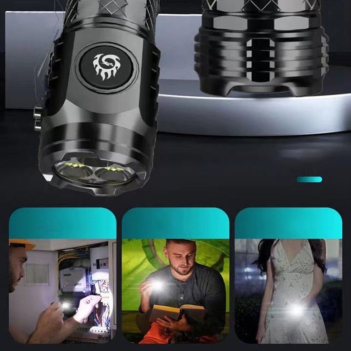Lampe de poche LED robuste pour l'aventure, rechargeable, compacte et portable.