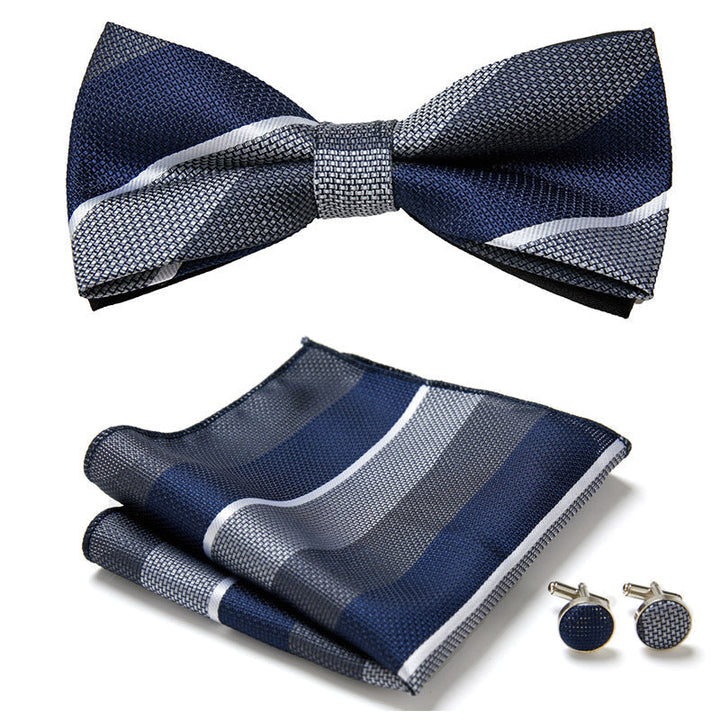 Nœud papillon floral homme, pochette et boutons de manchette, accessoires de cérémonie.