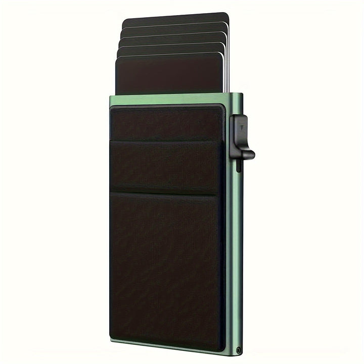 Porte-cartes homme RFID au design moderne, éjection rapide. Accessoire élégant et sécurisé pour le quotidien.