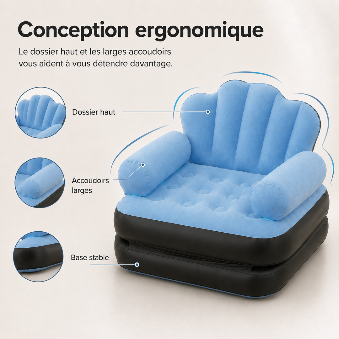 Fauteuil relaxant SofaMate convertible compact, parfait pour le salon ou l'extérieur.
