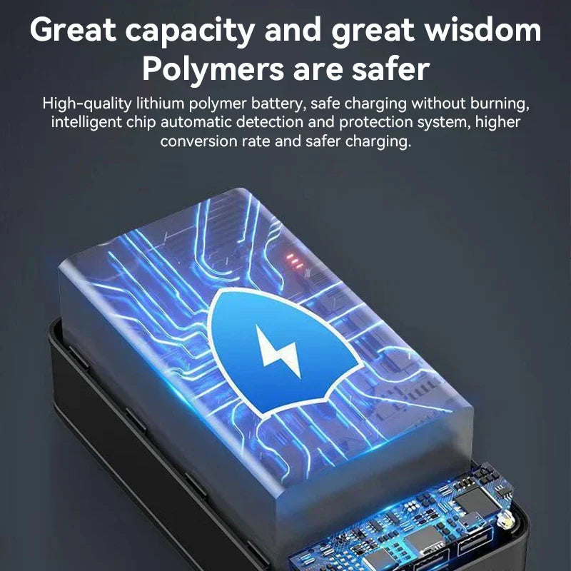 Batterie externe 50000 mAh avec ports USB. Recharge rapide pour mobiles et tablettes. Accessoire essentiel noir.