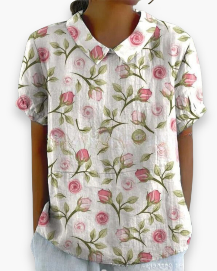 Blouse florale pour femme, très confortable et légère, idéale pour la détente ou les sorties d'été.