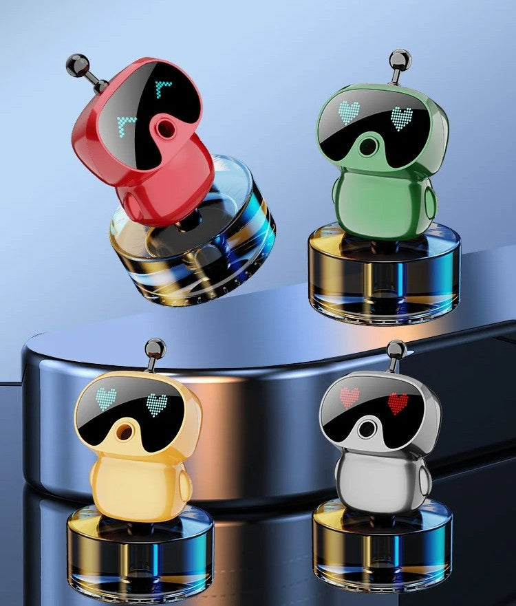 Diffuseur parfum voiture robot intelligent sans fil. Ambiance fraîcheur habitacle moderne, accessoire auto.