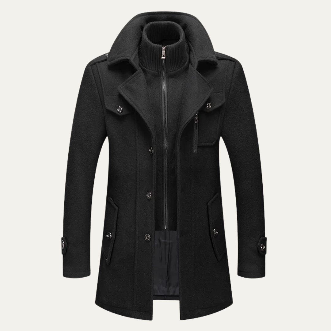 Manteau long homme bleu marine, confortable et stylé, idéal pour le bureau ou la ville.