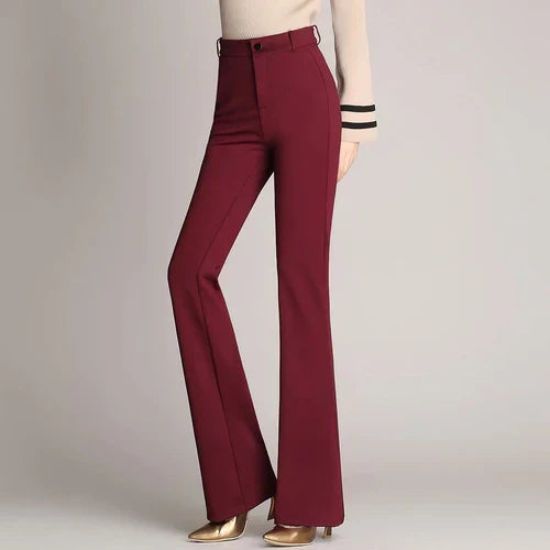 Pantalon femme chic Mila, évasé, taille haute, extensible, offre un confort et un style mode inégalés. Bleu marine.