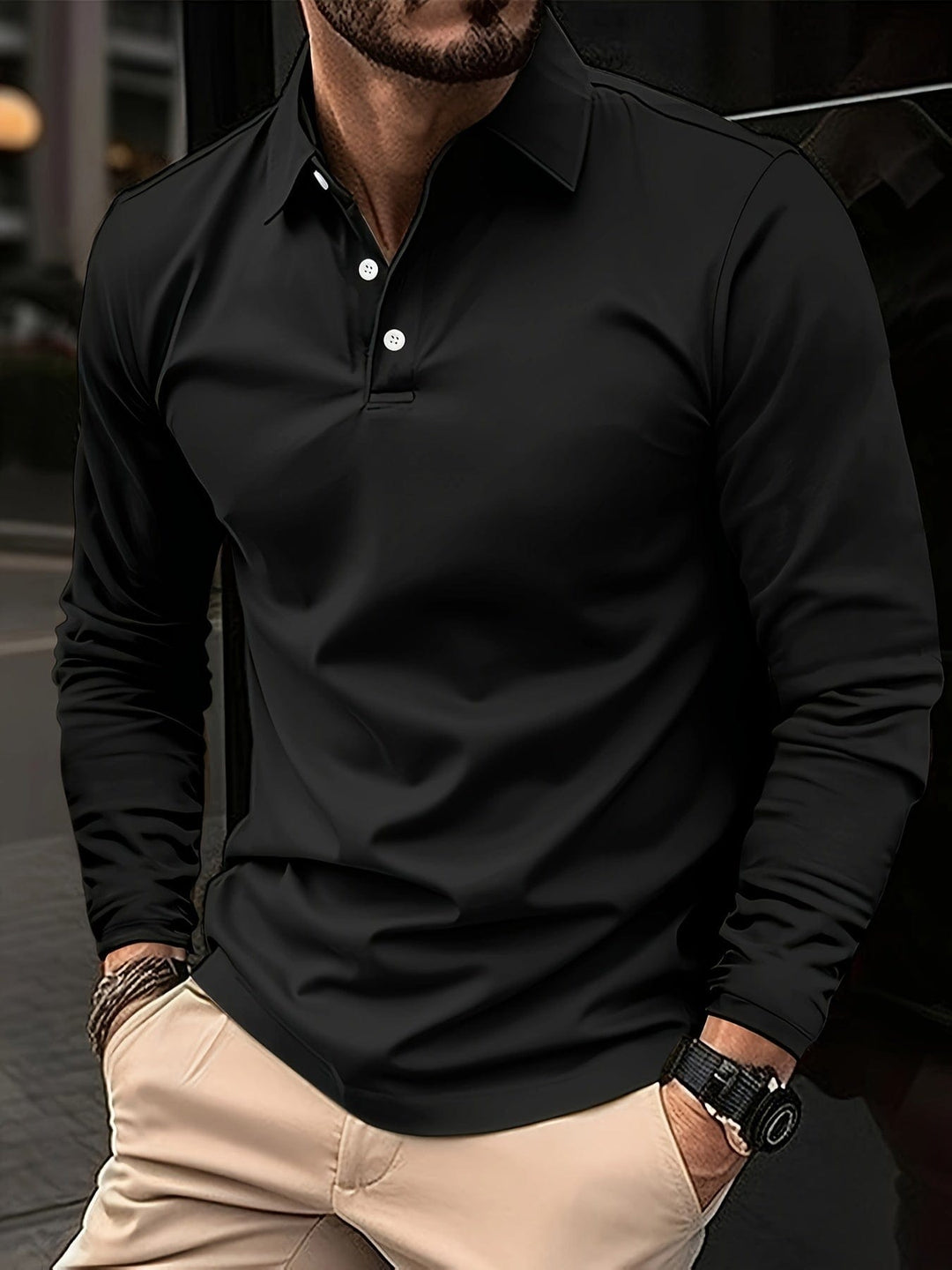 Polo slim homme, manches longues, vêtement casual élégant offrant un confort optimal au quotidien.