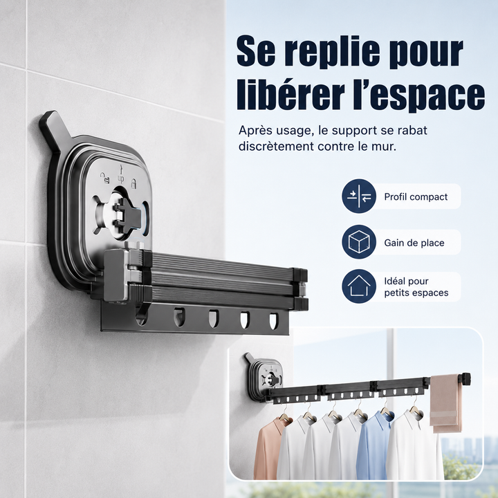 Séchoir mural pliable pour un séchage du linge facile et un gain de place optimal dans votre buanderie.