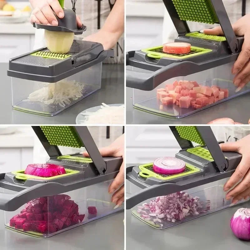 Coupe-légumes multifonction, mandoline et râpe pour une préparation facile et rapide en cuisine.