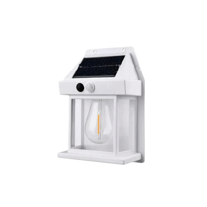 Lampe murale LED solaire pour jardin, luminaire extérieur moderne et durable, énergie verte.