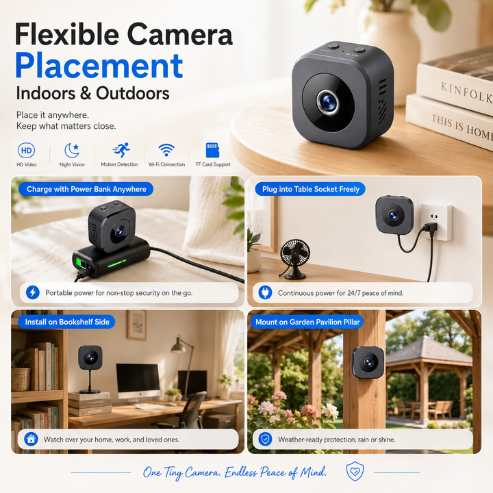 Caméra de sécurité intérieure 1080p sans fil, Wi-Fi, vision nocturne claire pour une protection efficace.