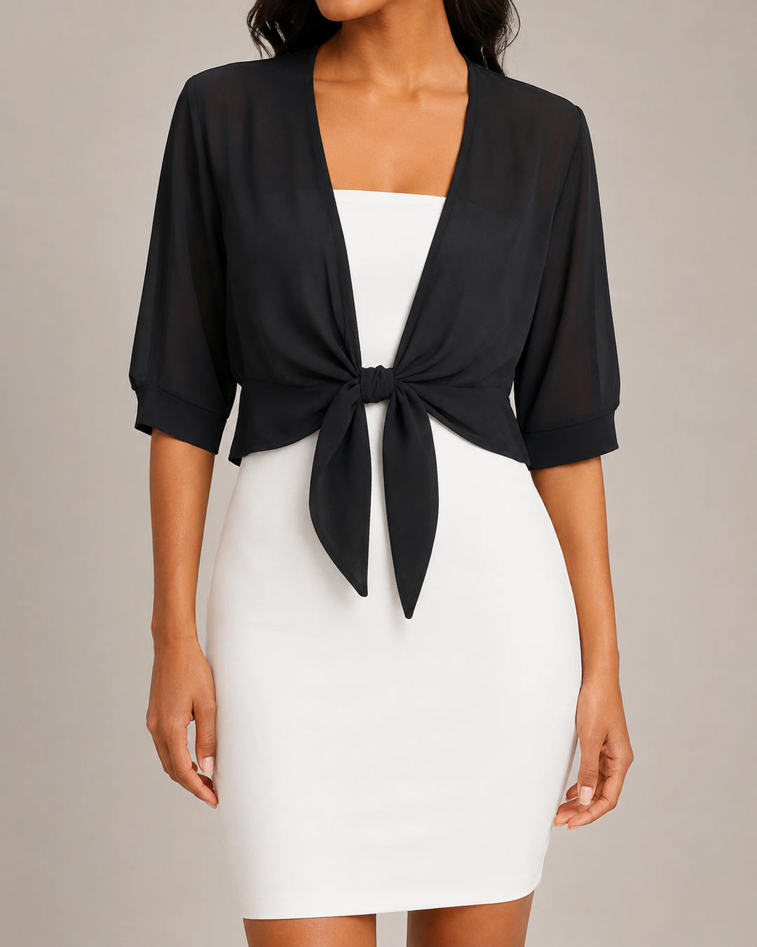 Chemisier femme élégant, devant ouvert, coupe fluide. Parfait comme chemise légère et polyvalente.