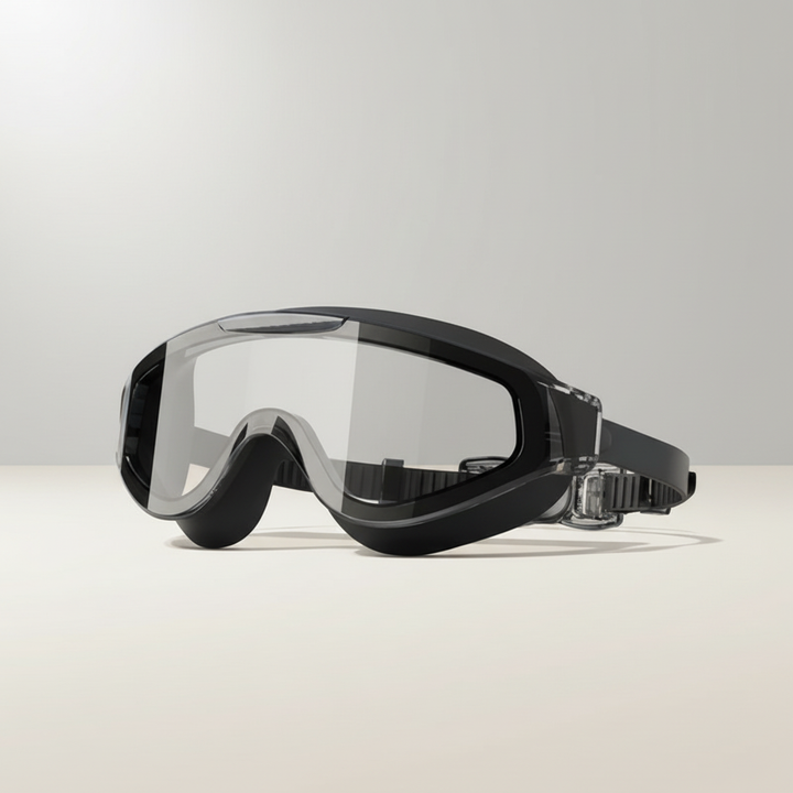 Lunettes de natation HD pour adultes, vision claire anti-buée, idéales piscine et sport aquatique.