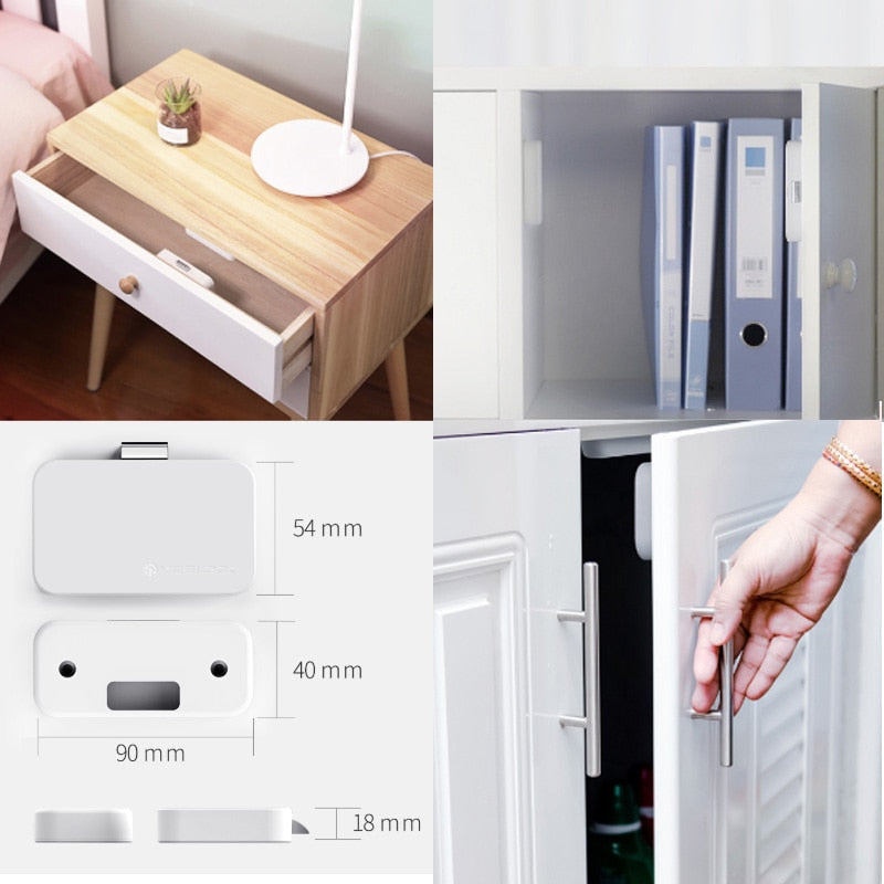 Serrure meuble connectée Bluetooth pour tiroirs, idéale pour la sécurité enfant et la protection des documents.