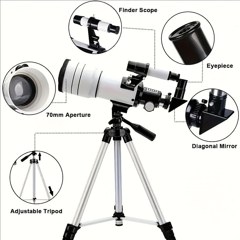 Optique haute définition du télescope F30070, parfait pour observer la lune et les planètes de l'espace.